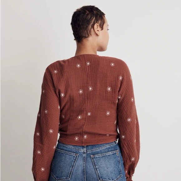 Madewell Red Lightspun Maira Longsleeve Wrap Top - Picture 2 of 7